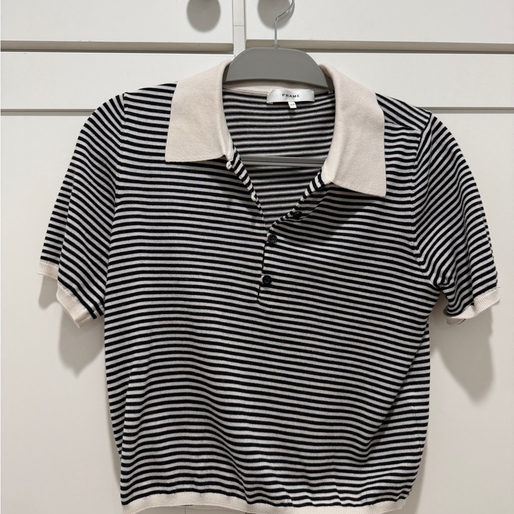 Frame Denim Black and White Striped Women's Blouse